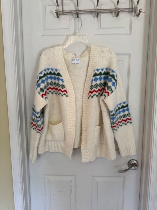 FRNCH Sweaters - FRNCH Fairisle Long Sleeve Cream Open Cardigan Sweater One Size Fits All